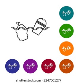 Black line The problem of pollution of the ocean icon isolated on white background. The garbage, plastic, bags on the sea. Set icons in color circle buttons. Vector Illustration