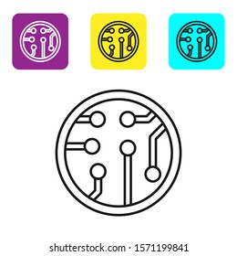 Black line Processor icon isolated on white background. CPU, central processing unit, microchip, microcircuit, computer processor, chip. Set icons colorful square buttons. Vector Illustration