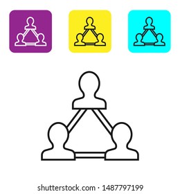Black line Project team base icon on white background. Business analysis and planning, consulting, team work, project management. Developers. Set icons colorful square buttons. Vector Illustration
