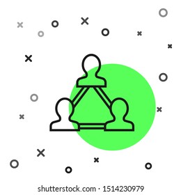 Black line Project team base icon isolated on white background. Business analysis and planning, consulting, team work, project management. Developers.  Vector Illustration