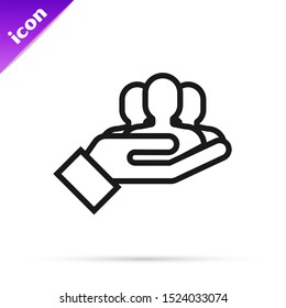 Black line Project team base icon isolated on white background. Business analysis and planning, consulting, team work, project management.  Vector Illustration