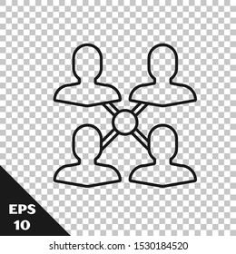 Black line Project team base icon isolated on transparent background. Business analysis and planning, consulting, team work, project management.  Vector Illustration