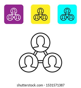 Black line Project team base icon isolated on white background. Business analysis and planning, consulting, team work, project management. Set icons colorful square buttons. Vector Illustration
