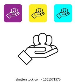 Black line Project team base icon isolated on white background. Business analysis and planning, consulting, team work, project management. Set icons colorful square buttons. Vector Illustration