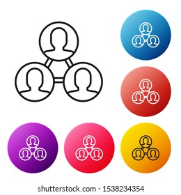 Black line Project team base icon isolated on white background. Business analysis and planning, consulting, team work, project management. Set icons colorful circle buttons. Vector Illustration