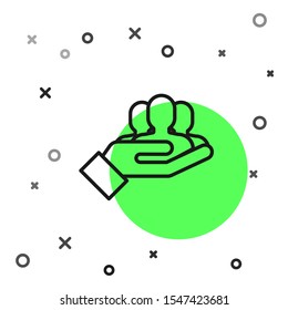 Black line Project team base icon isolated on white background. Business analysis and planning, consulting, team work, project management.  Vector Illustration