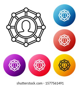 Black line Project team base icon isolated on white background. Business analysis and planning, team work, project management. Developers. Set icons colorful circle buttons. Vector Illustration