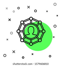 Black line Project team base icon isolated on white background. Business analysis and planning, team work, project management. Developers.  Vector Illustration