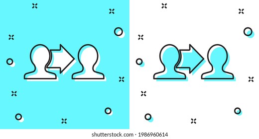 Icono de base del equipo del proyecto de línea negra aislado en fondo verde y blanco. Análisis y planificación del negocio, consultoría, trabajo en equipo, gestión de proyectos. Formas dinámicas aleatorias. Vector
