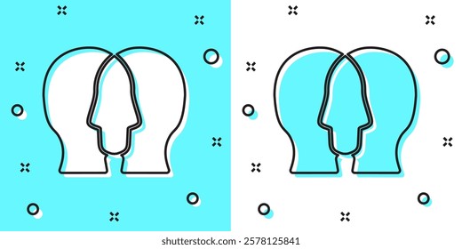 Black line Project team base icon isolated on green and white background. Business analysis and planning, consulting, team work, project management. Developers. Random dynamic shapes. Vector