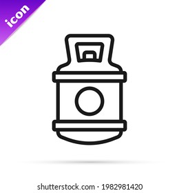 Black line Propane gas tank icon isolated on white background. Flammable gas tank icon.  Vector