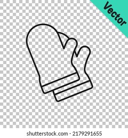 Black line Protective gloves icon isolated on transparent background. Protective clothing and tool worker.  Vector