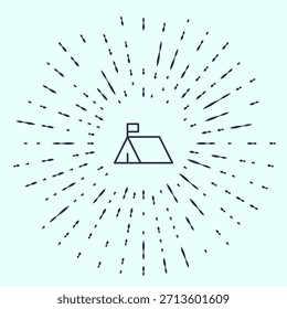 Línea negra Icono de campamento de protesta aislado sobre fondo gris. Carpa de protesta. Abstractas puntos aleatorios circulares. Vector