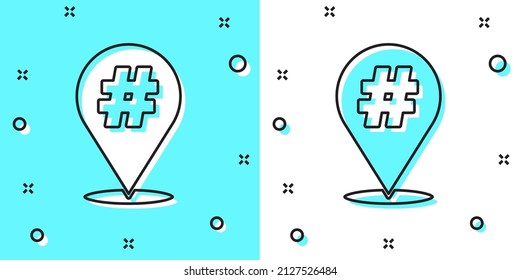 Black line Protest icon isolated on green and white background. Meeting, protester, picket, speech, banner, protest placard, petition, leader, leaflet. Random dynamic shapes. Vector