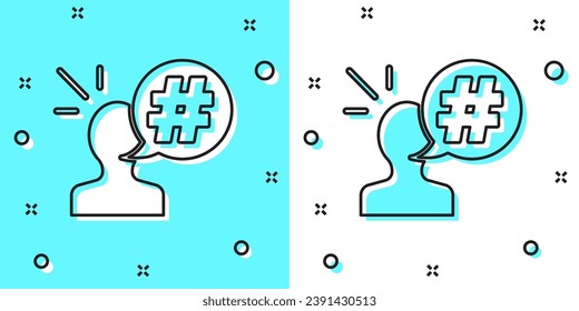 Black line Protest icon isolated on green and white background. Meeting, protester, picket, speech, banner, protest placard, petition, leader, leaflet. Random dynamic shapes. Vector