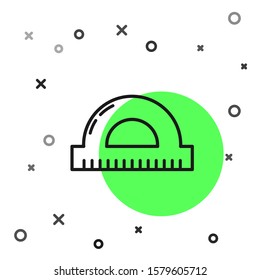 Black line Protractor grid for measuring degrees icon isolated on white background. Tilt angle meter. Measuring tool. Geometric symbol.  Vector Illustration