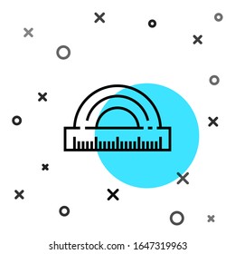 Black line Protractor grid for measuring degrees icon isolated on white background. Tilt angle meter. Measuring tool. Geometric symbol. Random dynamic shapes. Vector Illustration