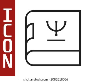 Black line Psychology book icon isolated on white background. Psi symbol. Mental health concept, psychoanalysis analysis and psychotherapy.  Vector