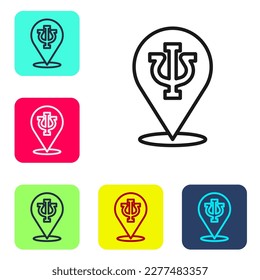 Black line Psychology icon isolated on white background. Psi symbol. Mental health concept, psychoanalysis analysis and psychotherapy. Set icons in color square buttons. Vector
