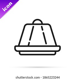 Black line Pudding custard with caramel glaze icon isolated on white background.  Vector