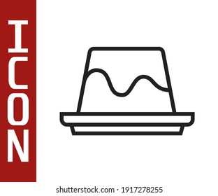 Black line Pudding custard with caramel glaze icon isolated on white background.  Vector