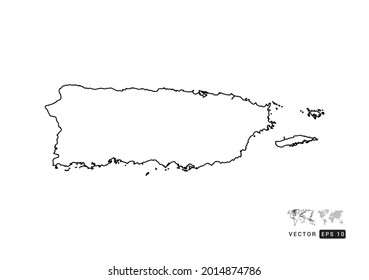 Black  line Puerto Rico map vector on white background.