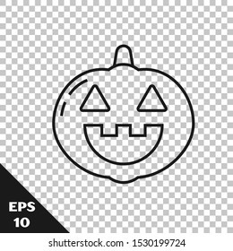 Black line Pumpkin icon isolated on transparent background. Happy Halloween party.  Vector Illustration