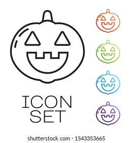 Black line Pumpkin icon isolated on white background. Happy Halloween party. Set icons colorful. Vector Illustration