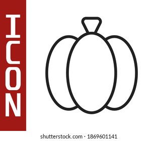 Icono de calabaza de línea negra aislado en fondo blanco. Feliz fiesta de Halloween.  Vector