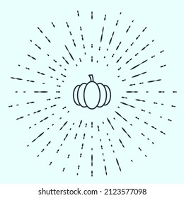Icono de calabaza de línea negra aislado en fondo gris. Feliz fiesta de Halloween. Resumen de puntos aleatorios de círculo. Vector