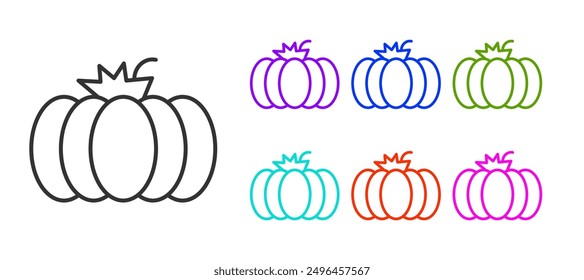 Black line Pumpkin icon isolated on white background. Happy Halloween party. Set icons colorful. Vector