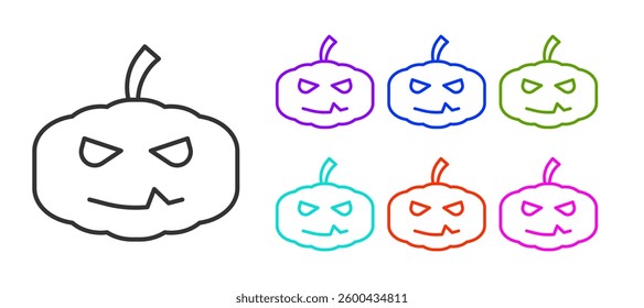 Black line Pumpkin icon isolated on white background. Happy Halloween party. Set icons colorful. Vector