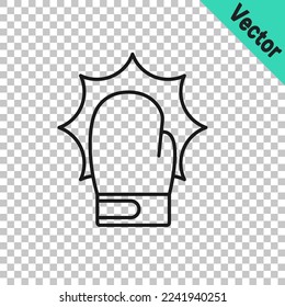 Black line Punch in boxing gloves icon isolated on transparent background. Boxing gloves hitting together with explosive.  Vector