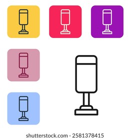 Black line Punching bag icon isolated on white background. Set icons in color square buttons. Vector