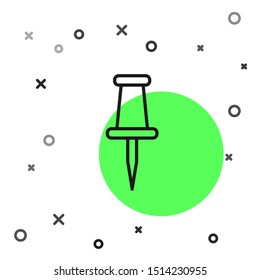 Black line Push pin icon isolated on white background. Thumbtacks sign.  Vector Illustration