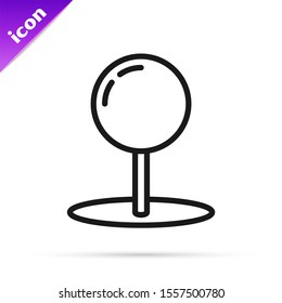 Black line Push pin icon isolated on white background. Thumbtacks sign.  Vector Illustration