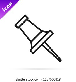 Black line Push pin icon isolated on white background. Thumbtacks sign.  Vector Illustration