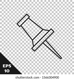 Black line Push pin icon isolated on transparent background. Thumbtacks sign.  Vector Illustration