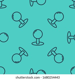 Black line Push pin icon isolated seamless pattern on green background. Thumbtacks sign.  Vector Illustration
