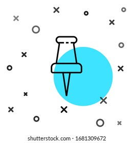 Black line Push pin icon isolated on white background. Thumbtacks sign. Random dynamic shapes. Vector Illustration