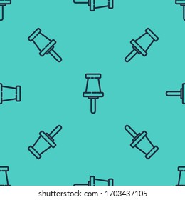 Black line Push pin icon isolated seamless pattern on green background. Thumbtacks sign.  Vector Illustration