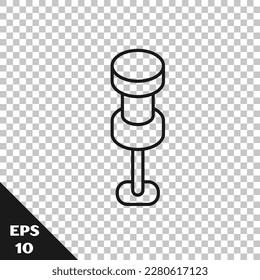 Black line Push pin icon isolated on transparent background. Thumbtacks sign.  Vector