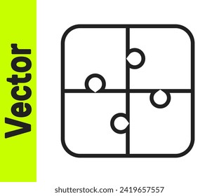 Black line Puzzle pieces toy icon isolated on white background.  Vector