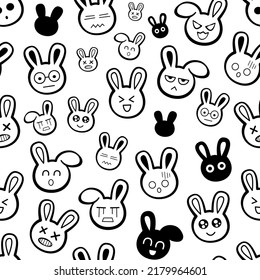 Black line rabbit seamless pattern. Design for paper, covers, cards, fabrics, background and any. Vector illustration.