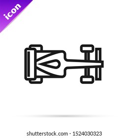 Black line race car icon isolated on white background.  Vector Illustration