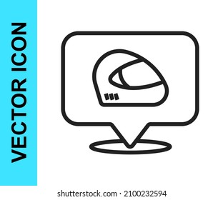 Black line Racing helmet icon isolated on white background. Extreme sport. Sport equipment.  Vector