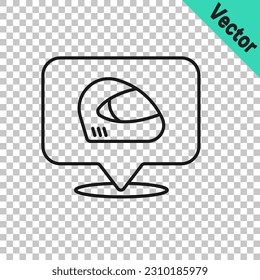 Black line Racing helmet icon isolated on transparent background. Extreme sport. Sport equipment.  Vector