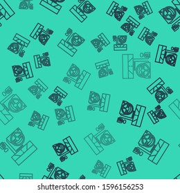 Black line Racing simulator cockpit icon isolated seamless pattern on green background. Gaming accessory. Gadget for driving simulation game.  Vector Illustration