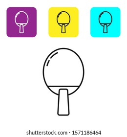 Black line Racket for playing table tennis icon isolated on white background. Set icons colorful square buttons. Vector Illustration