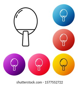 Black line Racket for playing table tennis icon isolated on white background. Set icons colorful circle buttons. Vector Illustration
